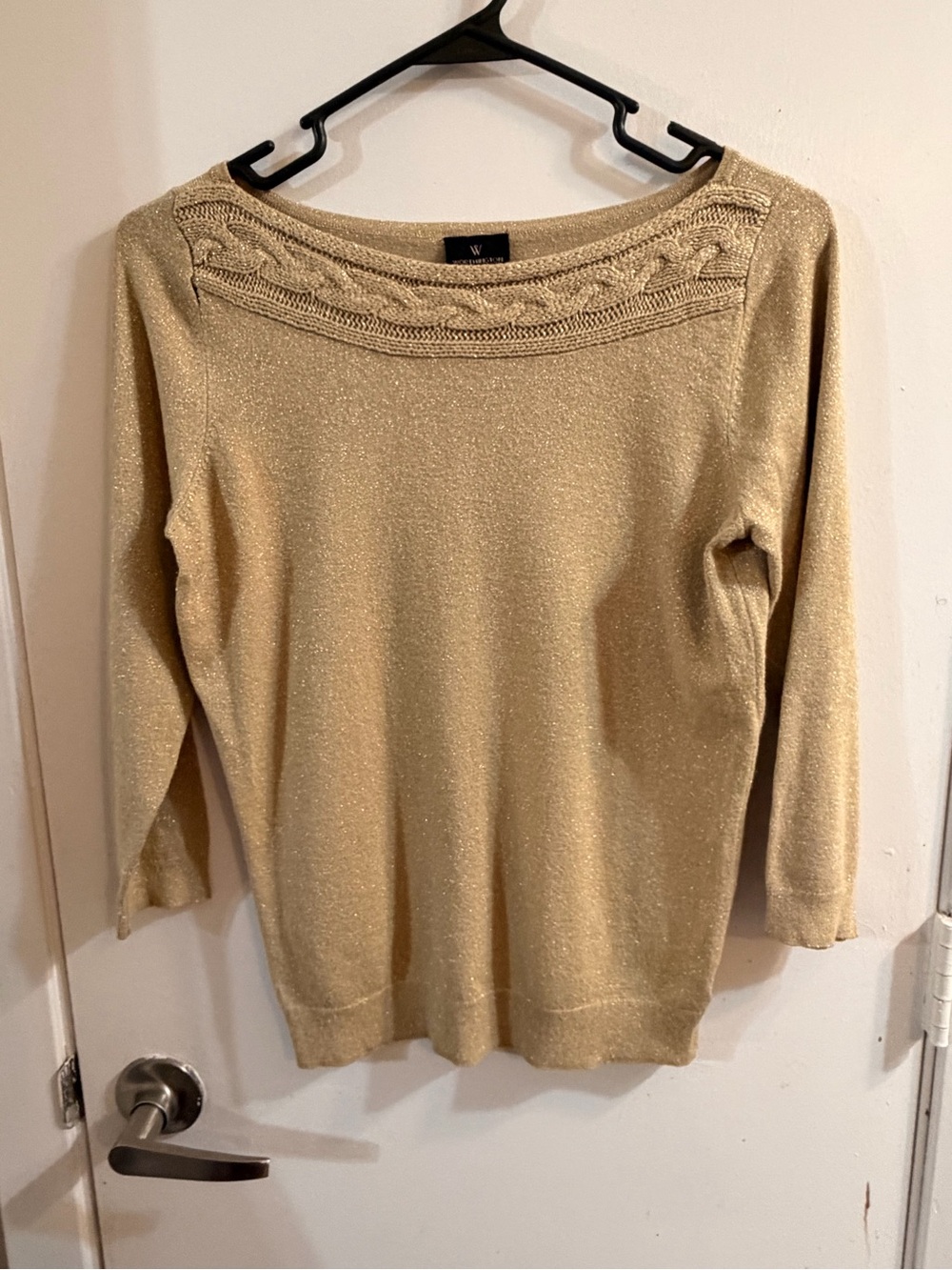 Worthington Metallic Knit Off-the-Shoulder Sweater - Gold